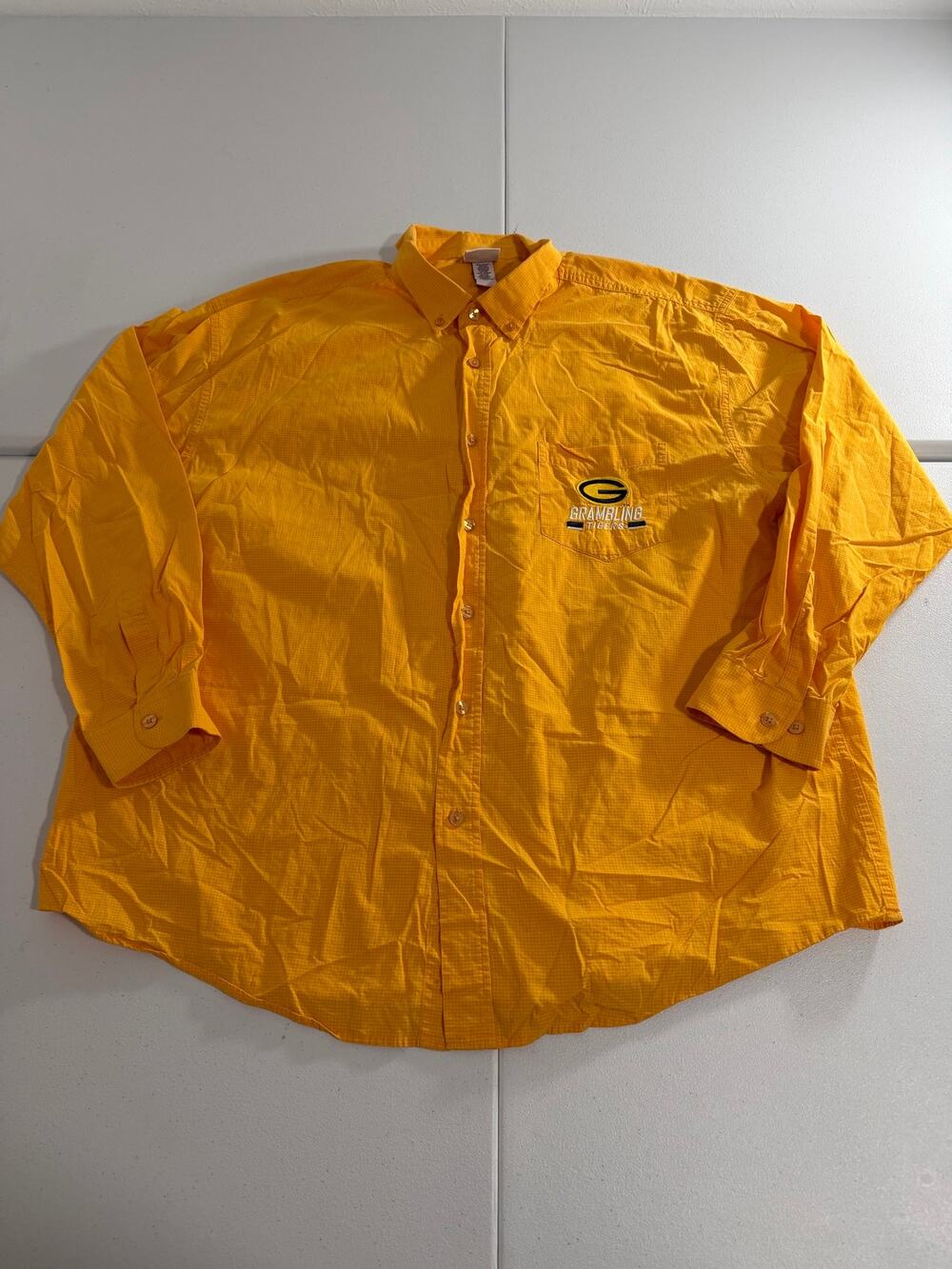 Grambling State Tigers Red Oak Button Down Shirt Mens Sz 2XL Yellow Check